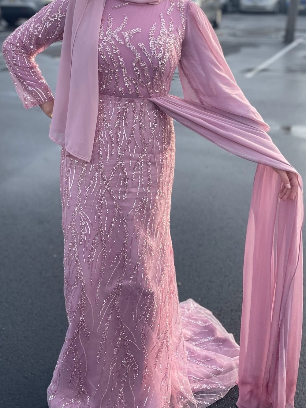 Elegant Pink Sequin Evening Gown